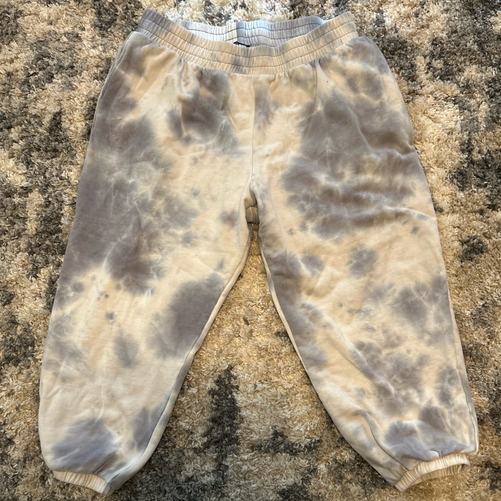 Fashion Nova Cream and Gray Tie-Dye Joggers